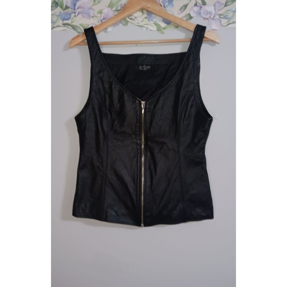 American Born Leather Large Black Zip Biker Lined Vintage Party Riding Vest